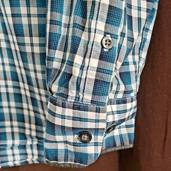 Kenneth Cole Reaction Business Dress Plaid Button Down - Size M - Cerulean Blue - Picture 7 of 14